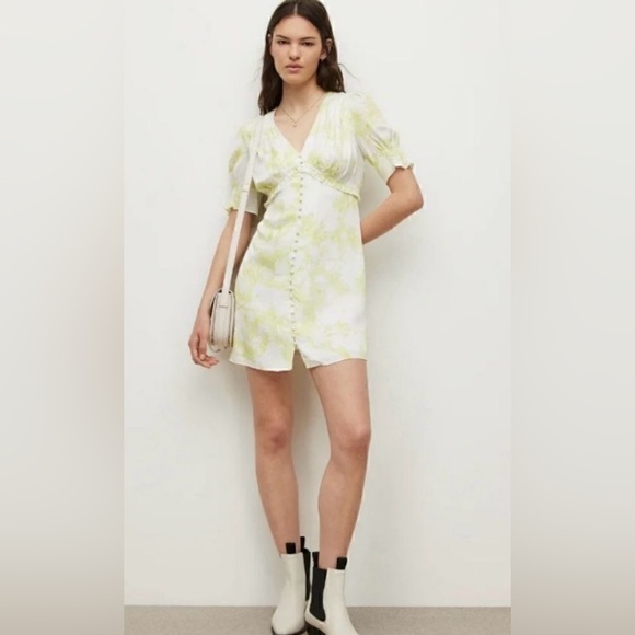 All Saints Womens Demi Marama Satin V Neck Short Sleeve Mini Dress NWT Size 10 - Picture 1 of 10